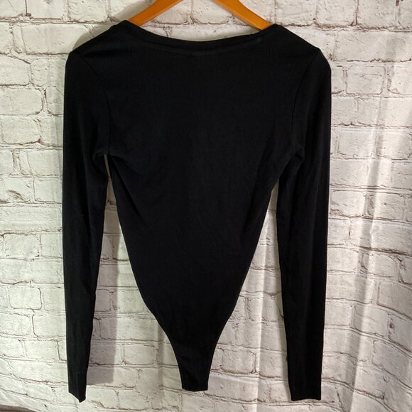 Thom Krom Scoop Neck Bodysuit Sz XS Black Long Sleeve Layering Classic Capsule - Picture 2 of 4